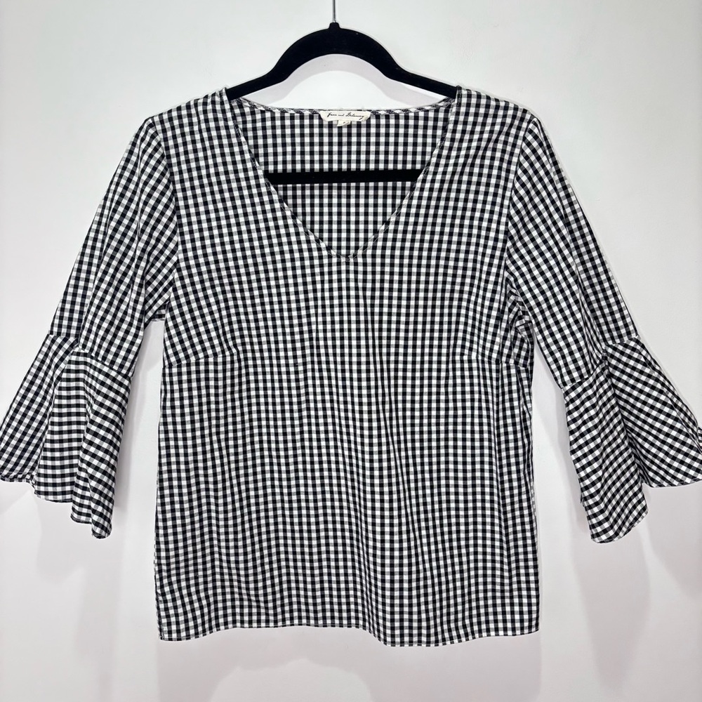 Jane And Delancey Gingham Plaid Holiday Neutral Classic Top Size Small C90